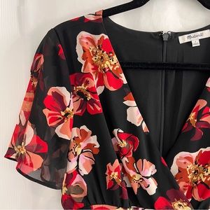 Madewell Dress in Black and Red/Pink Floral Print
